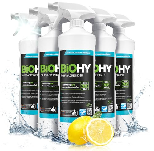 BiOHY Cykelrengörare (6 x 1 liter) sprayhuvud | Högeffektivt skum | biologiskt nedbrytbart | perfekt för elcyklar och alla cyklar | rengöringsspray