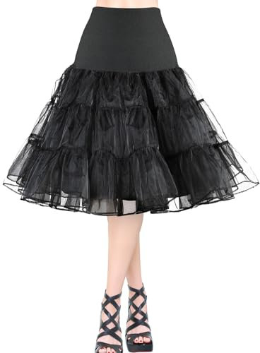 AYBUY Petticoat Retro Reifrock, 50er Jahre Vintage tüllroc, Damen Unterrock Kurz Tüll-Unterrock Ballettrock für Wedding Bridal Abschlussball Abend Rockabilly, Schwarz (XL)