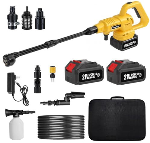 Cordless Pressure Washer, 990PSI Portable Battery Power Washer with 2x21V 4.0Ah Batteries, 6-in-1 Multifunction Nozzle, 180° Rotating Nozzle for Washing Car, Floor, Patio, Garden Cleaning & Watering