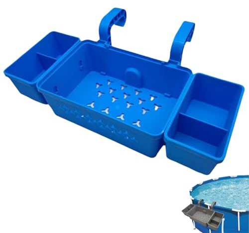 Portaoggetti Piscina Fuori Terra 32x53x11 cm - Cestino Vassoio A Bordo Piscina - Facile da Smontare, Duraturo - Accessorio per Piscina per Oggetti di Gioco, Shampoo e Oggetti Personali (blu)