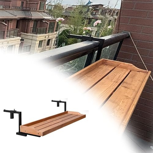 Générique Table Balcon Suspendue Table Suspendue pour Balcon, Support De Garde-Corps pour Plantes, Bureau Suspendu en Bois Massif, Résistant Aux Intempéries(L 24in/60cm)
