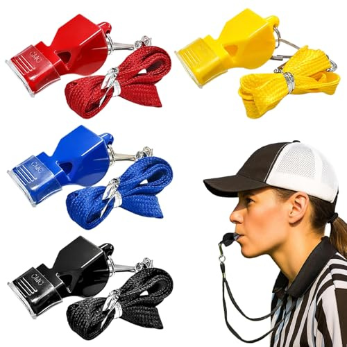 4 Pack High Frequency Emergency Whistles, Loud ABS Sports Whistles with Lanyards, 4 Colors Safety Whistles for Coaches Referees Outdoor Survival Hiking Training