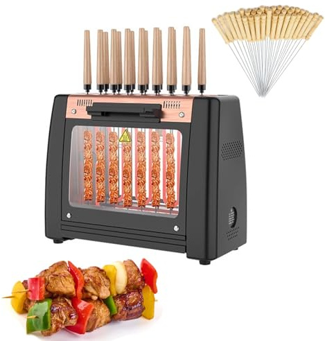 Griglia Elettrica Kebab Verticale, Barbecue Senza Fumo con Girarrosto Automatico e Spiedi Rotanti a 360°