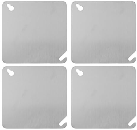 JoyousMall 4 Pack 4 Inch Square Electrical Box Blank Cover Plate, Metal Junction Box Cap with Angled Slots, Rustproof Flame Retrant Wall Outlet Cover for Home Office, Silver