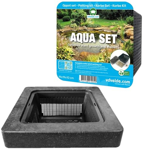 vdvelde - Isola Galleggiante per Laghetto 25x25 cm - Set Completo Senza Piante - con Cestello, Substrato, Fertilizzante & Ghiaia - per Ninfee & Piante Palustri