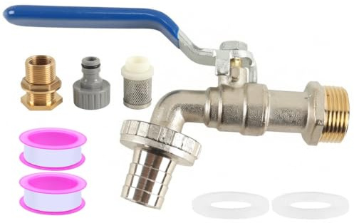 KOVEN 1 juego de filtro de grifo de agua adaptador de conector de cubo con base para manguera de jardín de barril de lluvia (0.75 pulgadas)