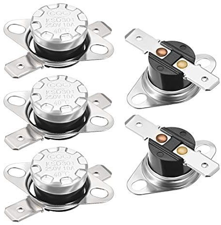 sourcing map Interrupteur contrôle température KSD301 Thermostat 40°C 10A normalement Ouvert 6,3mm Broche 5Pcs