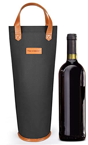 Kato Tirrinia Wine Cooler Picnic Bag, Single Bottle Wine Carrier Insulated, Padded Thermal Wine Tote Bag for Beach, Wine Lover, Black