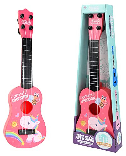42 cm Kindergitarre, Musikspielzeug Ukulele Instrument, Klassische Mini-Gitarre Mit 4 Verstellbaren Saiten und Plektren