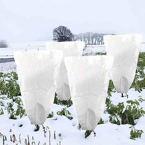 GIONAR 4 Pack Hivernage Plante,Housse Hivernage Plante,Voile Hivernage Plante Exterieur Housse de Protection pour Plantes avec Cordon,Réutilisable Résistant 80 x 60 cm