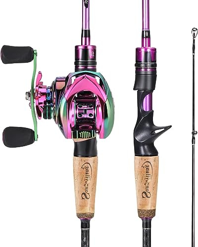 Sougayilang Kit canne à pêche et moulinet de lancer, 1,8m/2,1m MH avec moulinet à lancer Combo, Combo 2 sections -18A150-L