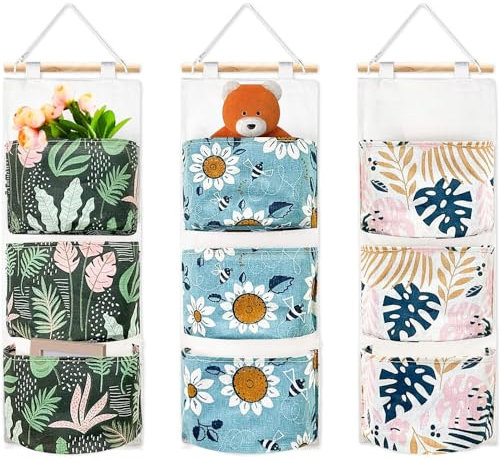 MQWDGJ 3 Stück Hängeorganizer Wand Organizer Hängend Leinen Stoff Faltbares Wandorganizer Hängend mit 3 Taschen Hängeaufbewahrung für Badezimmer Schlafzimmer