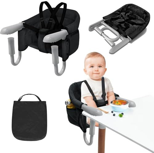 LARS360 Tischsitz Baby, Faltbar Hochstuhl Sitzerhöhung für zu Hause & Unterwegs, Geeignet für Kinder von 6 bis 36 Monaten mit Einem Gewicht von Weniger als 15 kg - Schwarz