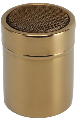 Stainless Steel Dredge Shaker, Fine Mesh Powder Sugar Dispenser Powder Sugar Shaker Duster with Lid Gold Salt and Pepper Shakers for Kitchen
