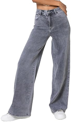 Nina Carter YY300 dam high-waiisted jeans vida ben utsvängda stretchjeans använd look, Ljusgrå (Yy-300-7), L (Smal)