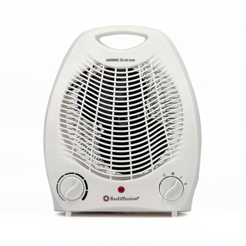 Rediffusion Fan Heater, 2000W, 2 Heat Settings & Cooling Fan Function, Overheat Protection, Low-Noise, Lightweight & Portable, Variable Heat, Auto Shut Off, Tip-Over Safety Switch, White - RED200AT