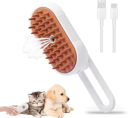 Spazzola a Vapore per Gatti 3in1, Steamy Cat Brush Spazzola a Vapore per Cani Spazzola Gatto con Vapore con Cavo USB, Pazzola a Vapore per Massaggi,Spazzola per la Cura Degli Animali Domestici
