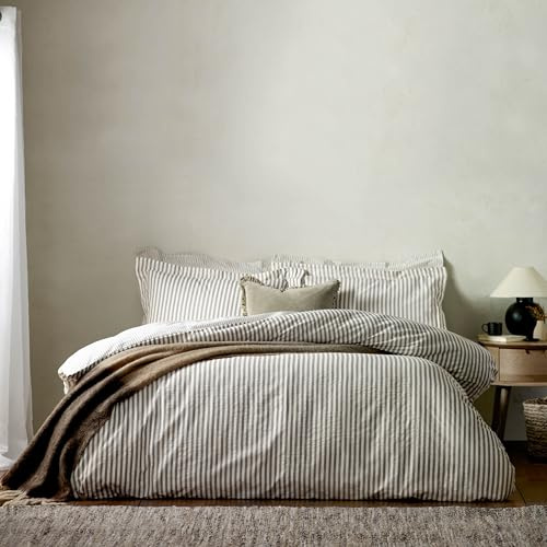 furn. Yard Hebden 100% Cotton Stripe Duvet Cover Set – Reversible Striped Bedding (Mole, King)