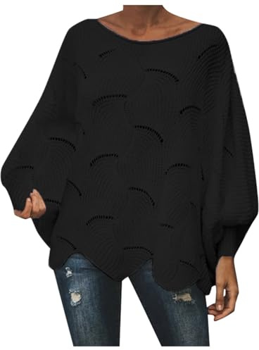 Générique Pull Femme Chic et Elegant Soiree Casual Pull Fin Manche Longue col Bateau Tricot Torsade Maille Pullover Oversize Grande Taille Volants Mode Chandail Crochet décontracté Ideal Tops