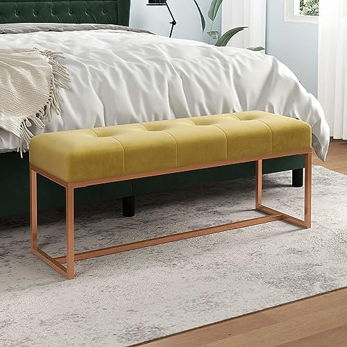 ShGaxin Panchina, panche Baul per camera da letto, panchine, panchine, panche per cucina, panca ausiliaria cucina, panca spogliatoio, in velluto giallo senape 110 x 36 x 45 cm