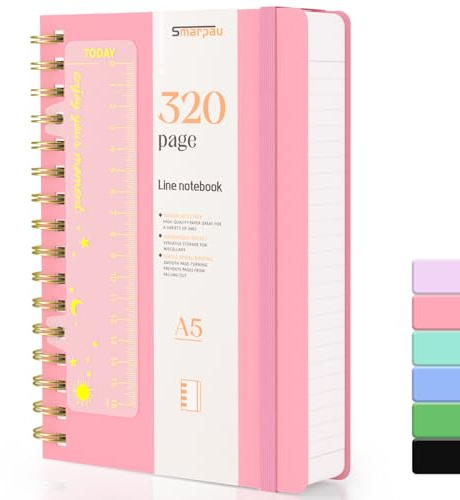 Smarpau Notebook Notepad A5, 320 Pages Wirebound Spiral Notebook for Writing, 100gsm Thick Paper No Bleed, PVC Waterproof Journal for Women Men Office School, 14.5 x 21cm, Pink