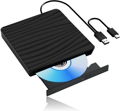 XIAOXIN Externer CD-Player, tragbar, externer DVD-Brenner, externer CD-Player für PC Desktop Tower, externe Festplatte Ultra Slim USB 3.0, kompatibel mit Windows 11/10/8.1/7/XP, Linux
