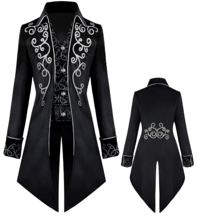 QEKFDOV Medieval Steampunk Men Tailcoat Jacket,Victorian Renaissance Gothic Retro Coat,for Halloween Party Costumes (Black, XL)
