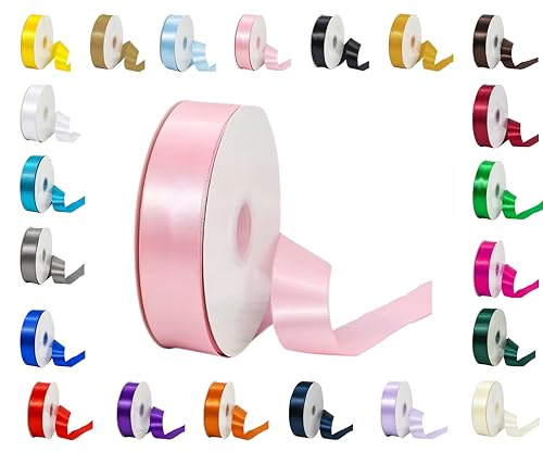 25 Metres Rolls Double Sided Satin Ribbon Reels in Range of Widths & Colours (Baby Pink, 25mm x 25 Metres)