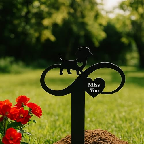 Pet Memorial Garden Stake – Metal Dog & Cat Grave Marker for Outdoor Use, Weatherproof Rustproof Pet Memorial Plaque, Sympathy Gift for Pet Loss, Cemetery & Yard Decoration (Miss You)