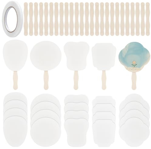 CUTHOLLOW Set di 30 set/5 stili di ventagli per chiesa, set palmare sfuso, ventagli di carta fai da te a sublimazione vuoti su entrambi i lati con bastoncini in legno, personalizzati, per matrimoni e