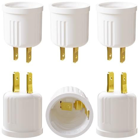 Outlet to Socket Adapter, Convert Outlet to E26 Light Bulb Socket, Plug-in Light Socket, 6 Pack