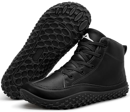 HARENCE Mens Wide Toe Barefoot Boots with Zero Drop Sole for Outdoor Camping Hiking Walking Non-Slip Waterproof