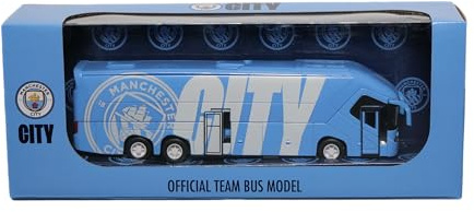 Manchester City Official Collectible Miniature Team Bus – Premium Die-Cast Soccer Bus Toy with Friction Power Engine – Man City Fan Gift Display Model – Licensed Football Merchandise