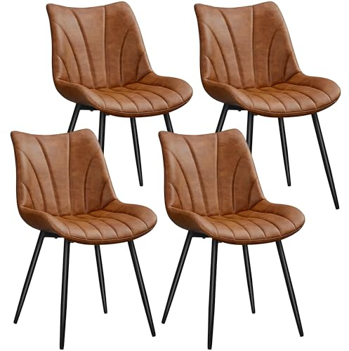 Yaheetech Dining Chairs Set of 4 Retro Brown Faux Leather Kitchen Chairs | Comfortable Padded Seat | Modern Retro Design | PU Leather Upholstery | Metal Legs | For Kitchen Dining Room