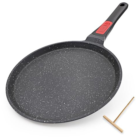 RANX INGST Sartén para Crepes 30 cm con Mango Extraíble y Distribuidor de Masa, Revestimiento Antiadherente, Aluminio - Negro