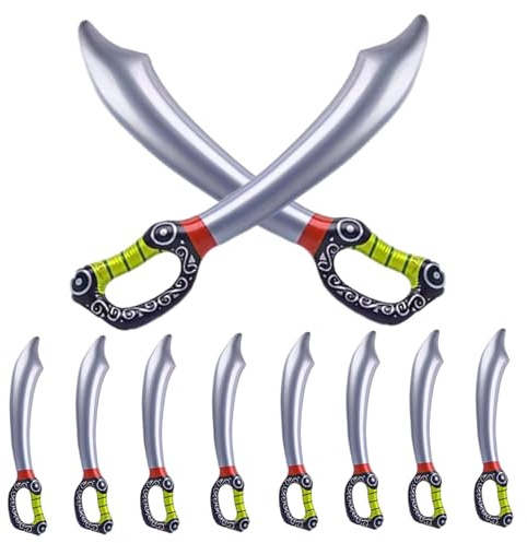 Espada pirata para niños, 10 espadas inflables divertidas de 27, 6 pulgadas, espadas inflables de plástico seguro con válvula para suministros de fiesta, accesorios de juguete para cosplay, fiesta d