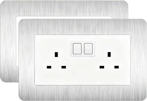 Light Switch Surround & Double Socket Surround Plate, 2Pcs Acrylic Decorative Cover Frame for Switches Sockets, Matt Square Wall Plate 146x86mm, Easy Self-Adhesive Installation(Black/White) (Silver)