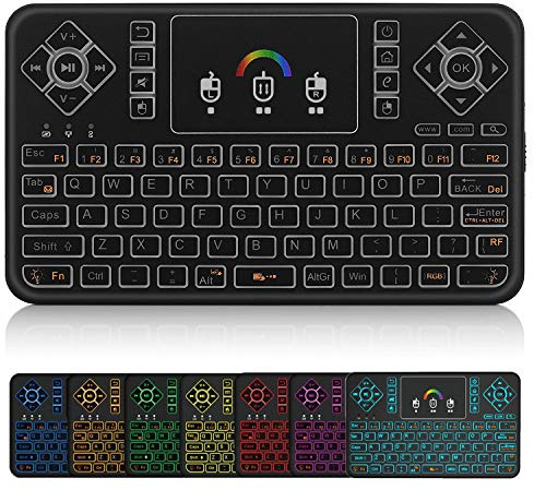 Dupad story Q9 Mini Wireless Keyboard with Touchpad - Colorful Backlit Small Rechargeable Remote Keyboard for PC, Raspberry Pi 4, Android TV Box, KODI, Windows 7 8 10