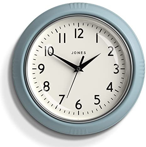 JONES CLOCKS® Ketchup wanduhr | Runde Retro Diner Uhr | 25cm | Blassblau | Ideal für küche, Wohnzimmer, büro oder Schlafzimmer | Leicht ablesbare Zahlen