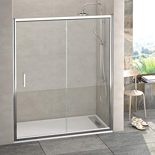 Mamparas de Ducha FRONTAL corredera - EstiloBaño® MIAMI - Fijo y Puerta corredera - TRANSPARENTE 2 hojas cristal templado - Varias Medidas Disponibles - Ancho 170 cm (adaptable 167 a 170 cm)