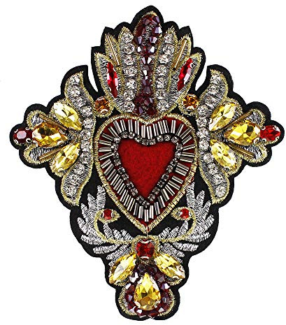 Toppe con strass a forma di cuore rosso con perline di cristallo, da cucire, per vestiti, fai da te, 2 pezzi