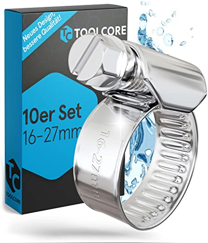 TOOLCORE® Schlauchschellen Edelstahl 16-27mm [Extra Stark] 10 Stück in Qualität W4 – Für Garten, Waschmaschine, Pool, KFZ - Schlauchklemmen, Schlauchschellen Set, Schellen, Klemmschelle…