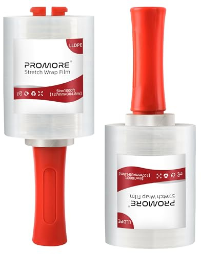 PROMORE – Lot de 2 Rouleaux Film de étirable déménagement avec poignée roulante 127mm x 305m x 20um – carton cellophane papier emballage demenagement - Film plastique étirable auto-adhésif
