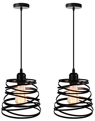 iDEGU 2 Piezas Lámpara Colgante Moderna Creativa Lámpara de Techo Interior Diseño Espiral en Cascada de Metal Vintage Luz Colgante para Dormitorio Cocina Sala Comedor (20cm, Negro)