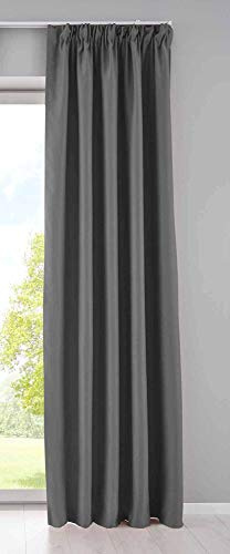 Gardin ogenomskinlig NewYork dolda slingor mörkgrå H x B 225 x 140 cm, 1-pack termogardin, mörkläggningsgardin, mörkläggningsgardin, ljudisolerande, Oeko-Tex veckband, gardinomslag, 2020610