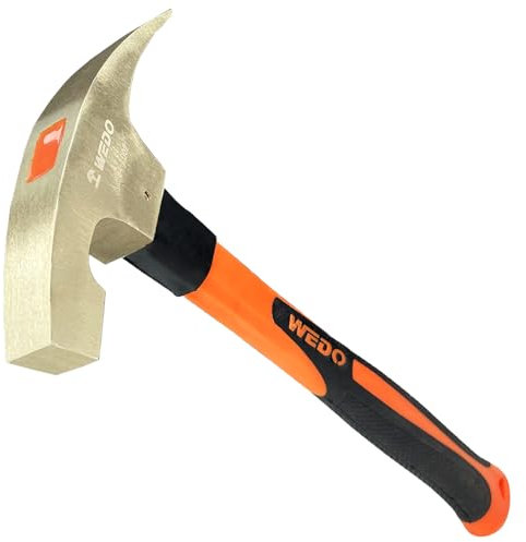 WEDO Geologischer Meißelhammer,600g,aluminium bronze Rock Plektrum,Maurerhammer,Länge 340mm,Geologischer Erkundungshammer mit stoßdämpfendem Griff,Ziegelhammer,BAM/FM-Zertifikat