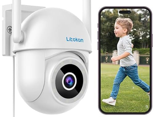 litokam Überwachungskamera Aussen, 4MP WLAN Kamera Outdoor mit Bewegungserkennung, Zwei-Wege-Audio, 360° PTZ Kamera überwachung aussen, WLAN Überwachungskamera Außen für Babyphone mit Alexa