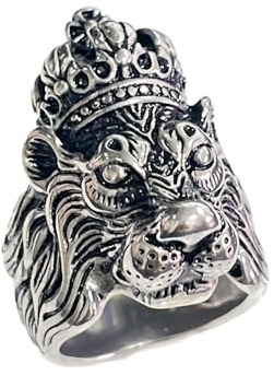 Bague Tête de Lion pour Homme, Bague Lion de couronne de roi animal punk, Bague Croix Hip Hop, Bague Totem Lion, Bague de motard gothique de style punk rock heavy métal, Bijoux Lion Viking (64)