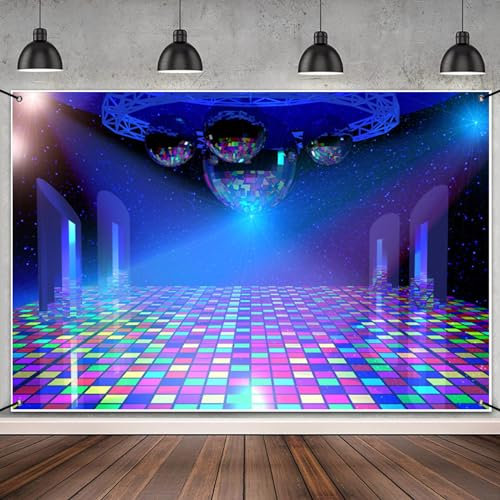 MIRRORANG 1,8x1,1m Disco Banner Disco Ballroom Night Club Neon Musik 80er Jahre Backdrop Erwachsene Geburtstag Party Dekoration Banner Disco Thema Geburtstag Party Backdrop