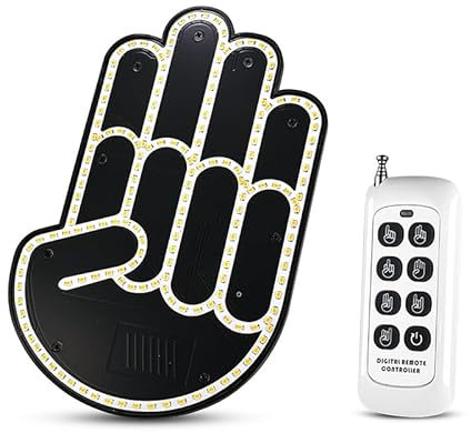 XINFOK Funny Car Finger LED Sign With Remote - Four Gesture Back Window Light for Road Rage - Middle Finger Gesture